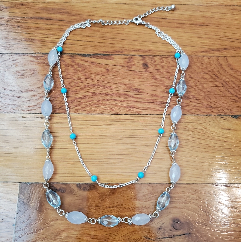 Double Strand Clear & Blue Necklace